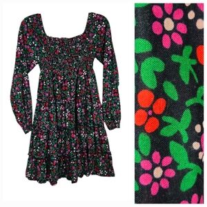 Crown & Ivy Girls XL Long Sleeve Floral Smocked Knee Length Dress Casual Formal